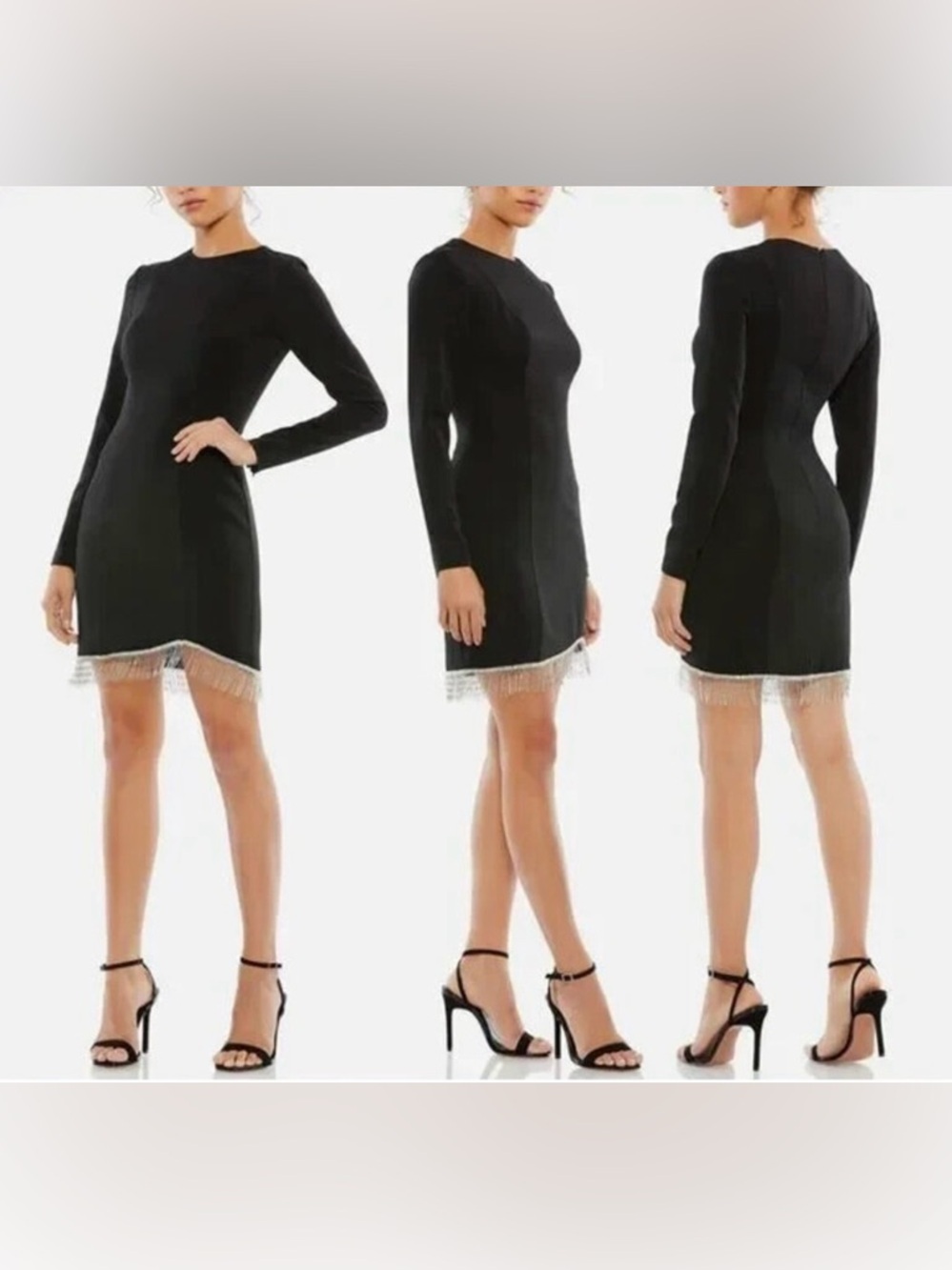 Mac Duggal 26679 Black Long
Sleeved Asymmetrical Beaded
Hem Fringe Mini NWT 2 - Picture 2 of 6
